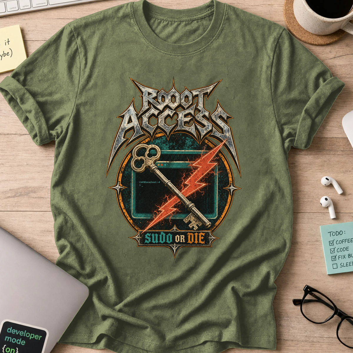 Root Access Sword or Die Shirt — Military Green
