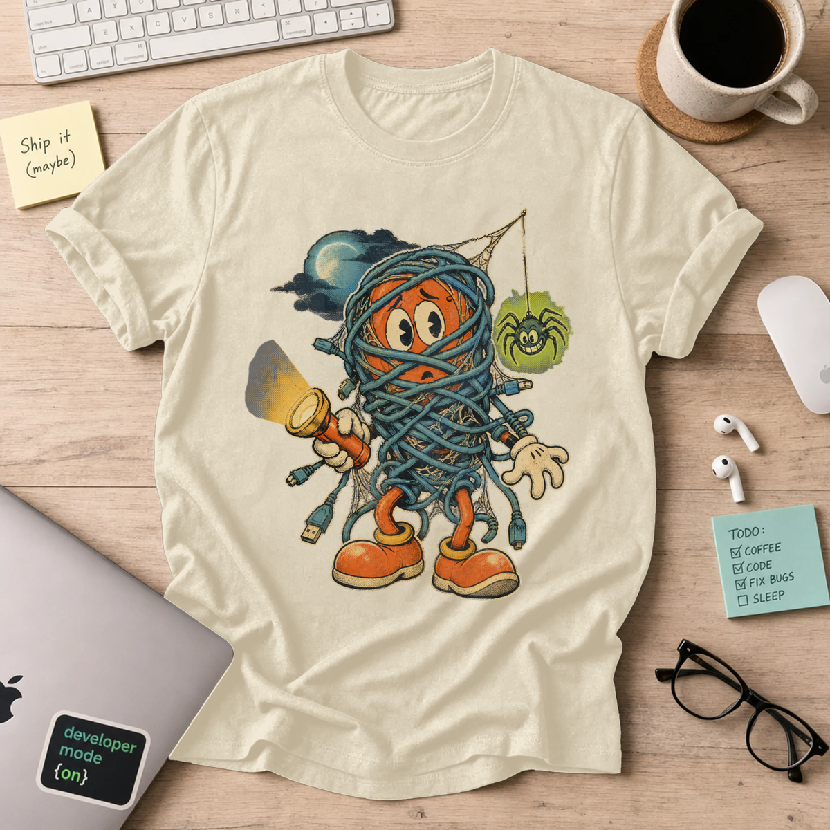 Tangled Cables Halloween Shirt — Natural