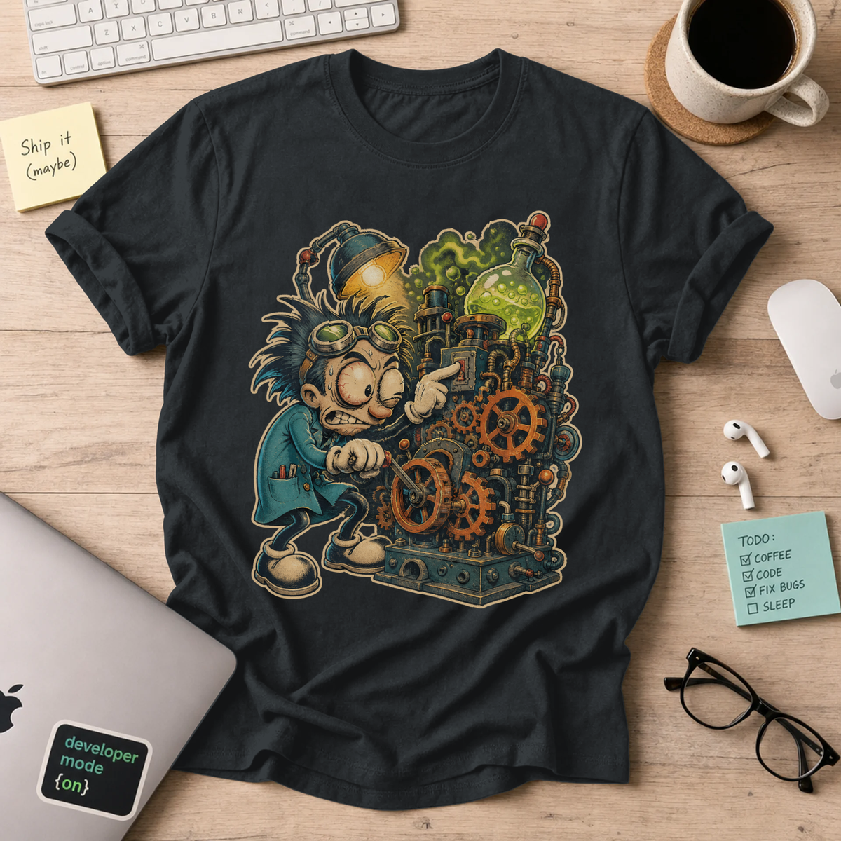 Mad Scientist Machine Shirt — Black