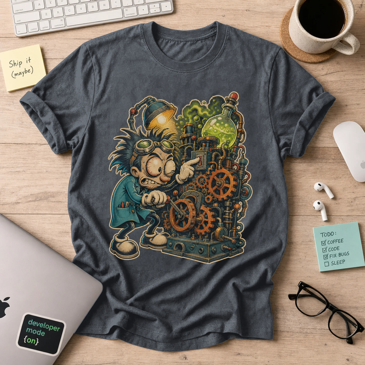 Mad Scientist Machine Shirt — Dark Heather