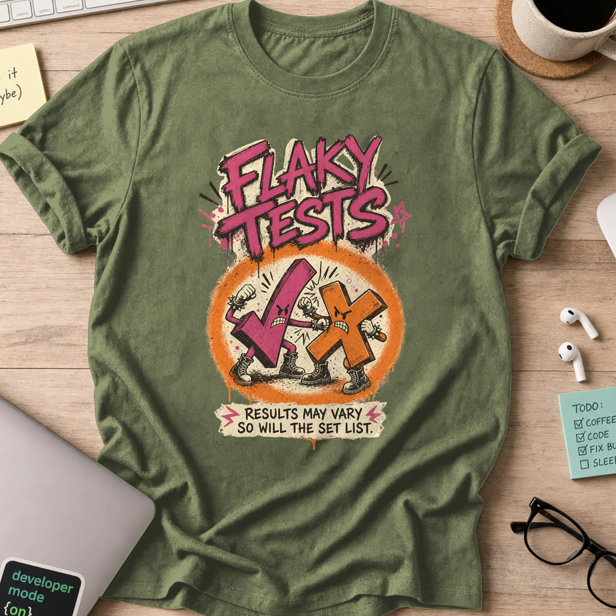 Flaky Tests Shirt — Military Green