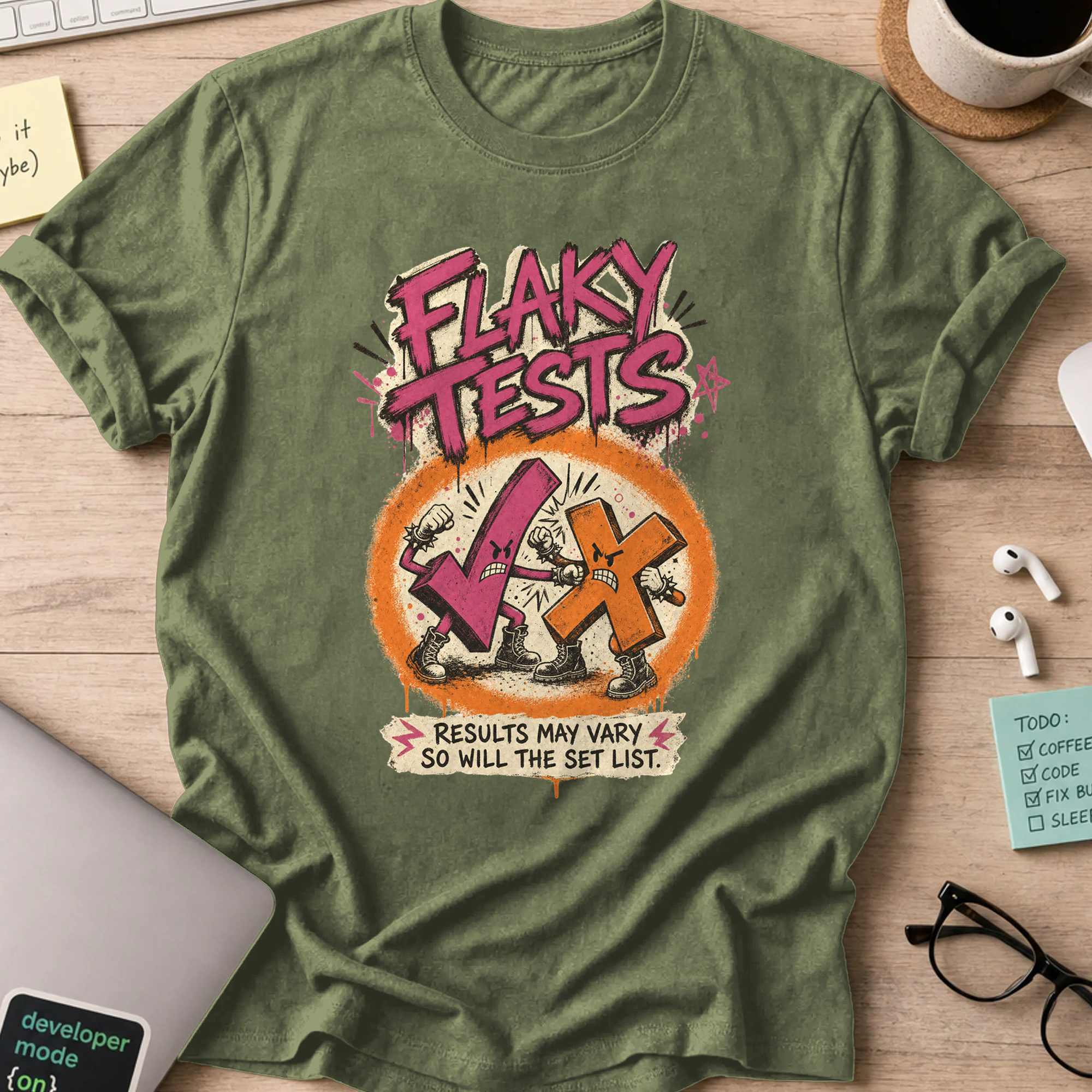 Flaky Tests Shirt — Military Green