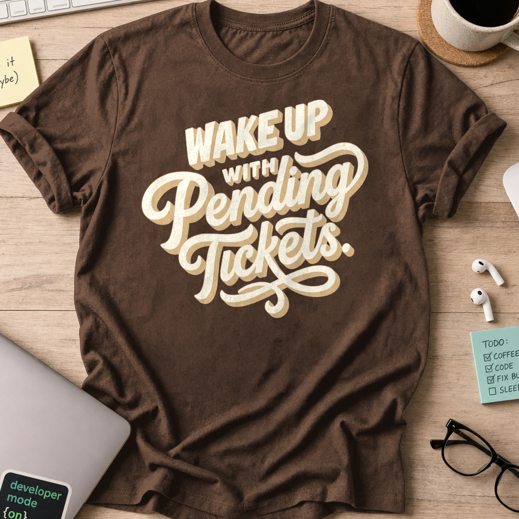 Wake Up With Pending Tickets Shirt — Dark Chocolate