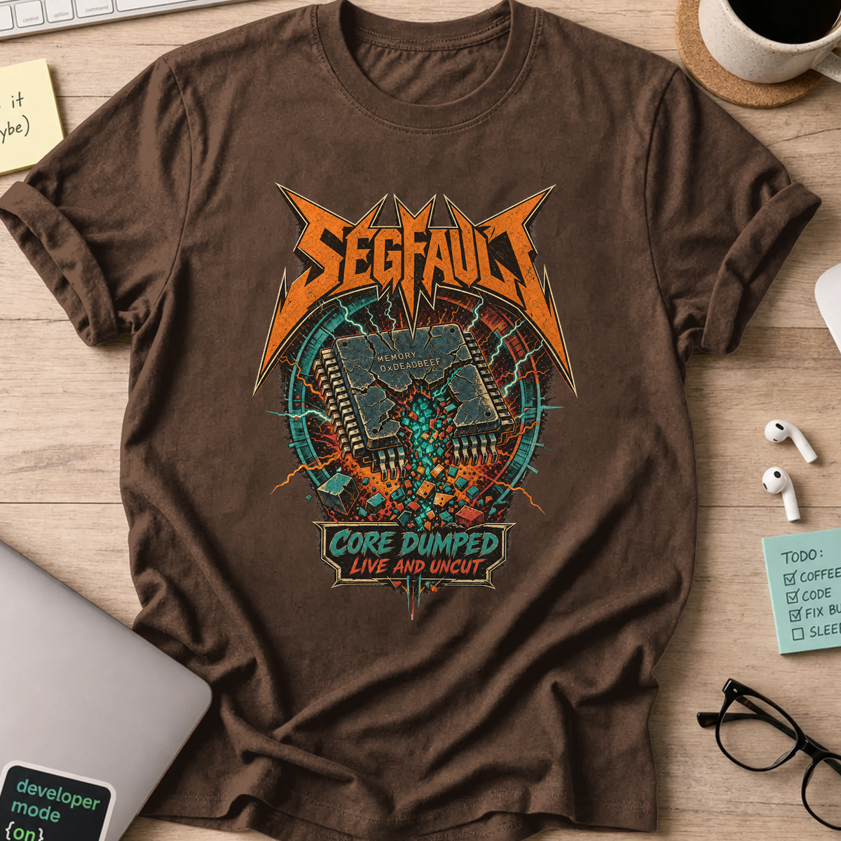 Segfault Core Dumped Shirt — Dark Chocolate