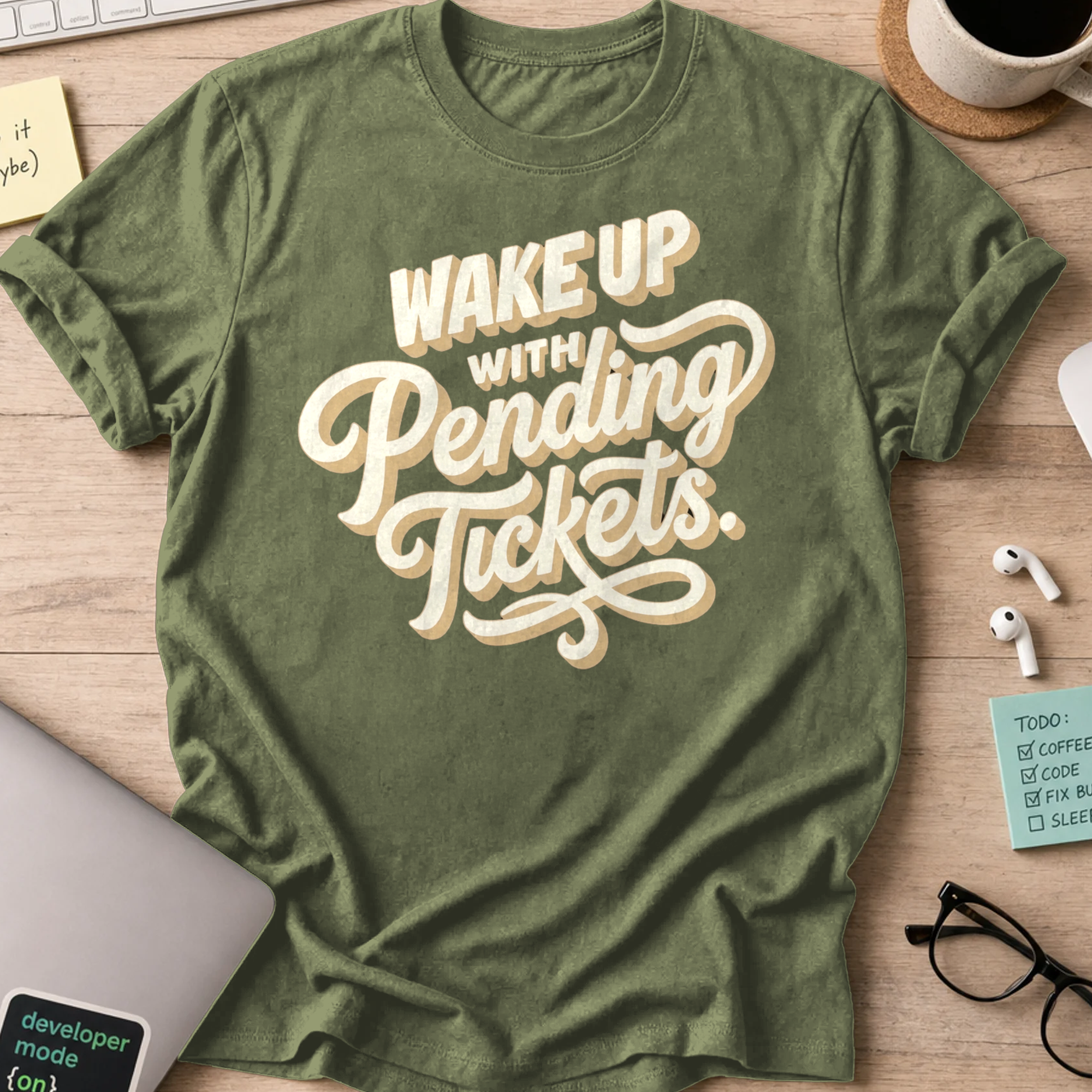 Wake Up With Pending Tickets Shirt — Military Green