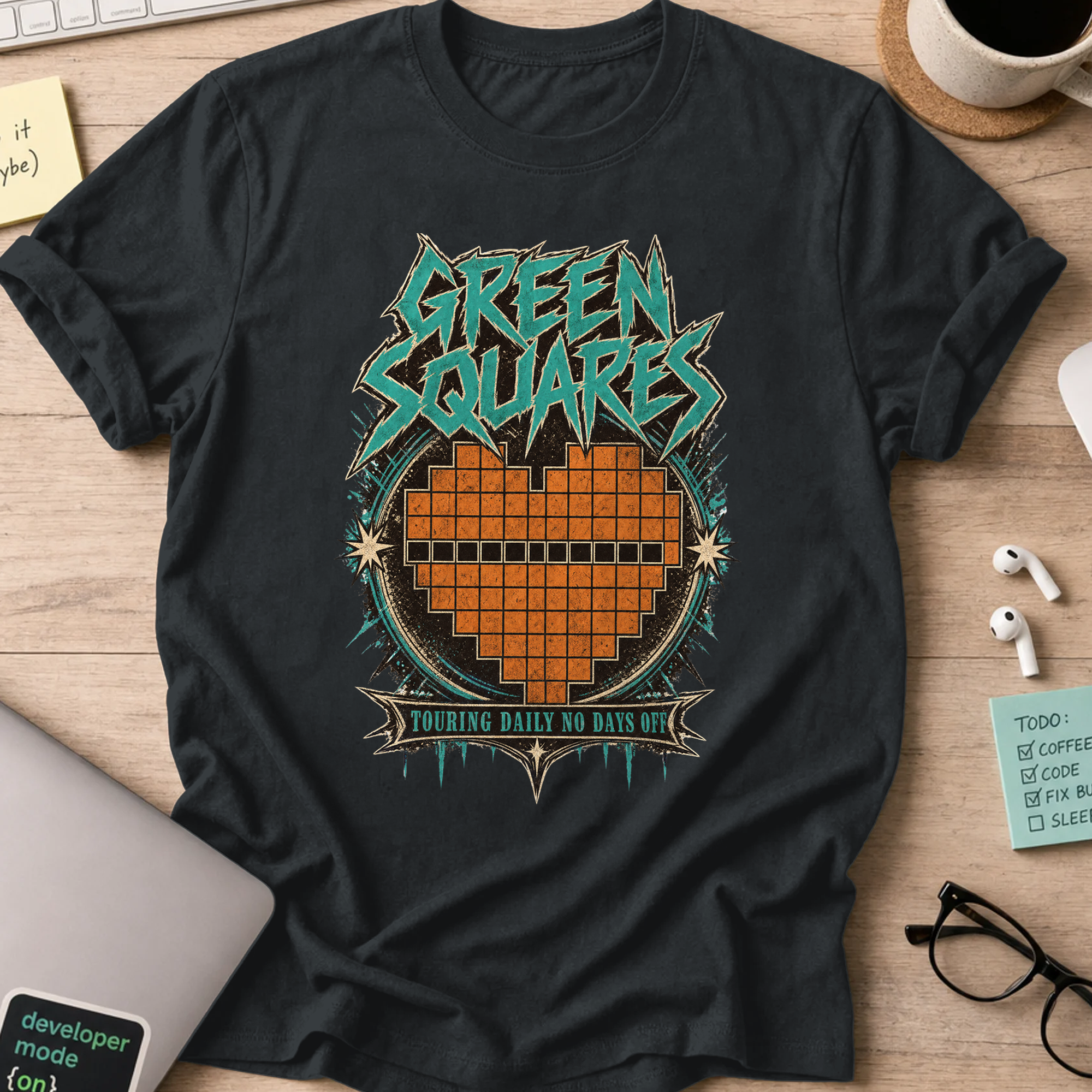 Green Squares Tour Shirt — Black