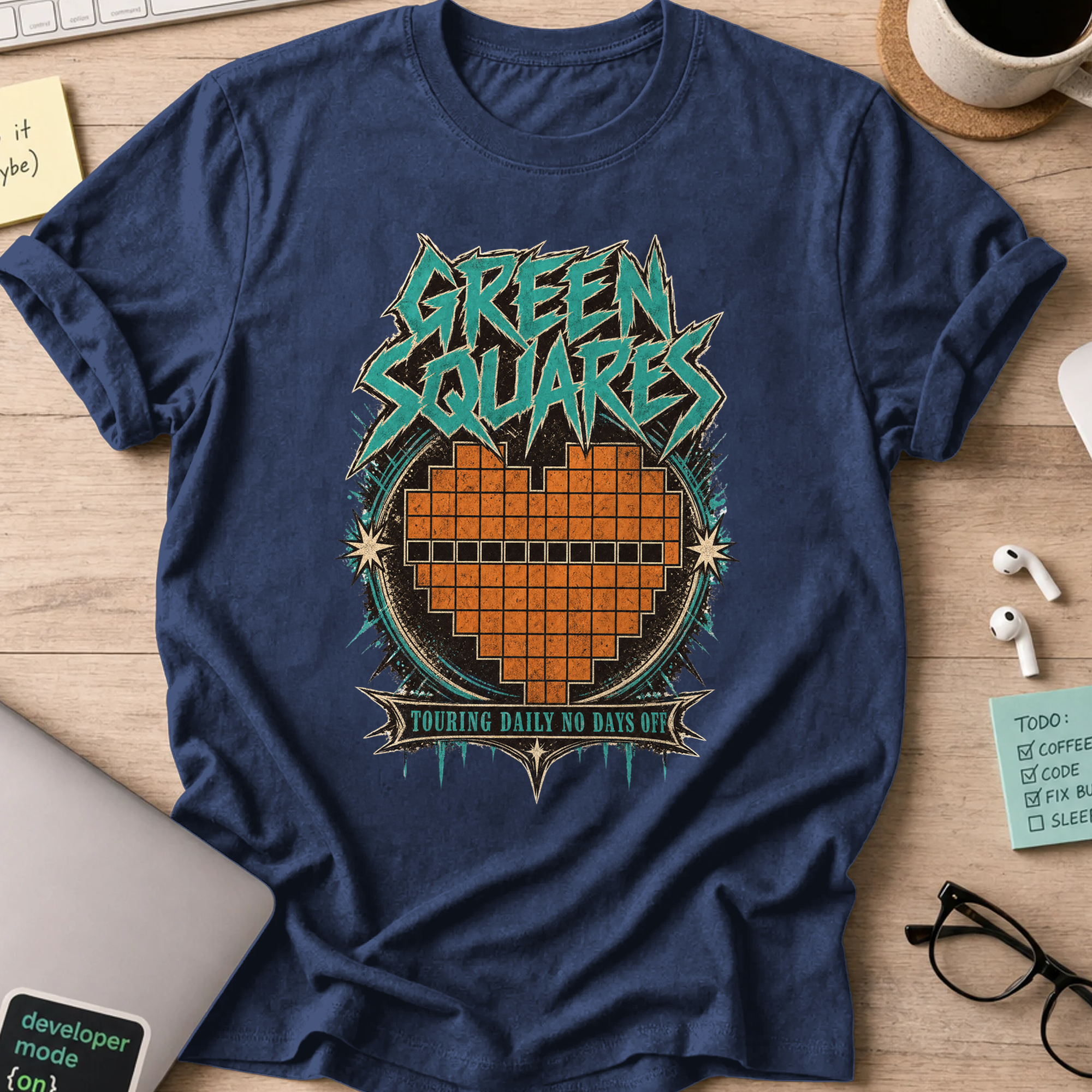 Green Squares Tour Shirt — Navy