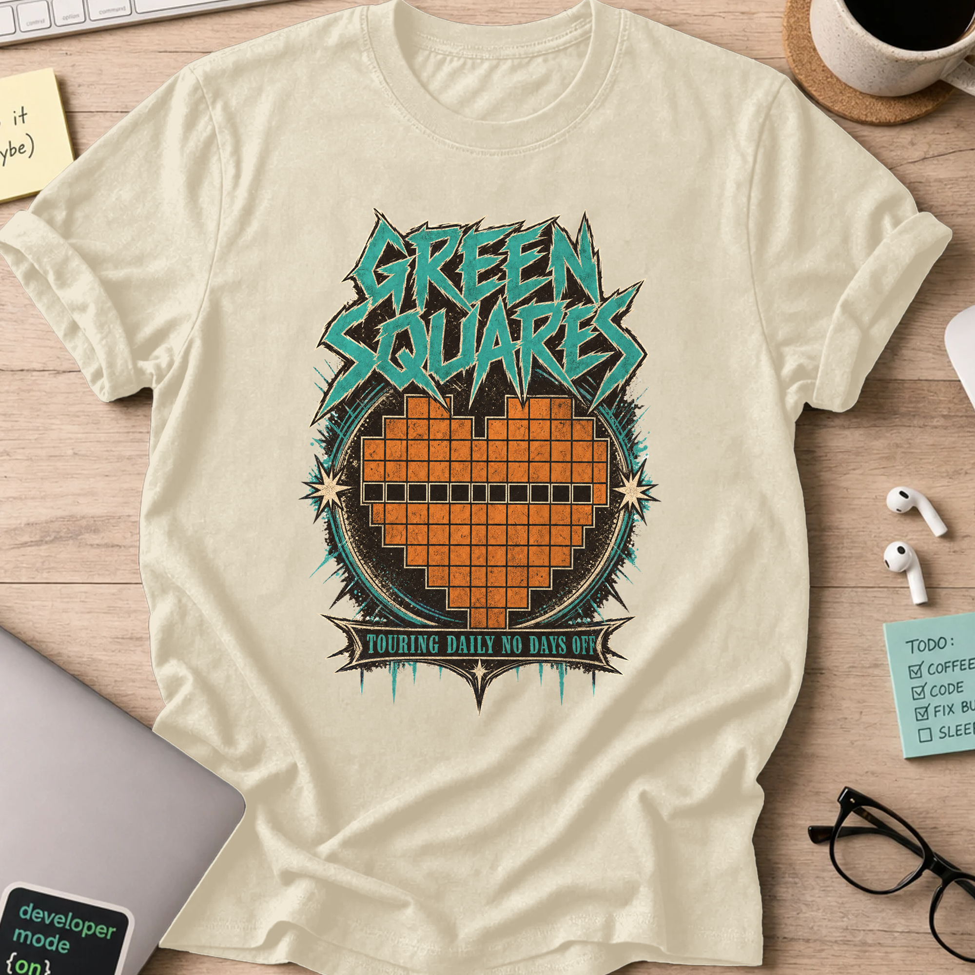 Green Squares Tour Shirt — Natural