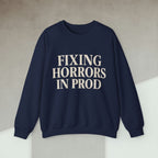 Code Culture fixing horrors in prod sweatshirt funny programmer Sweatshirt in S — Code Culture developer clothing