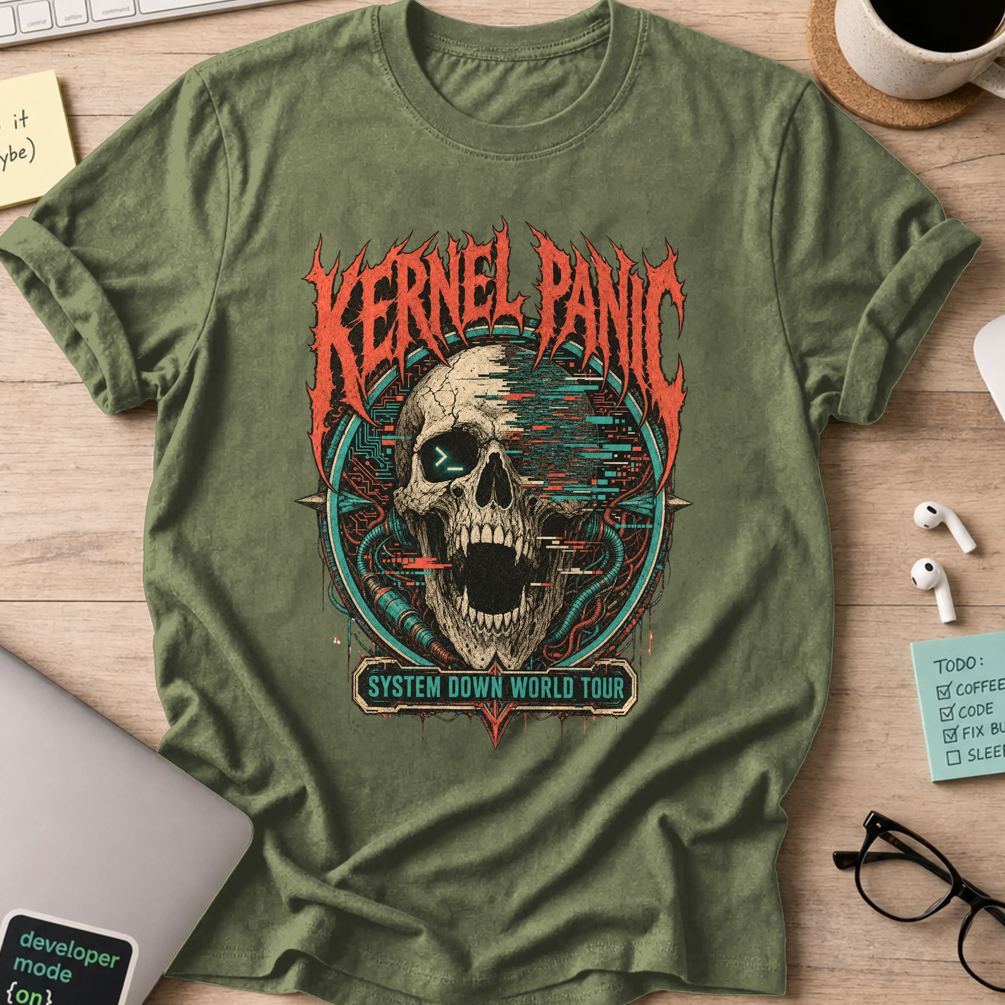 Kernel Panic System Down Shirt — Military Green