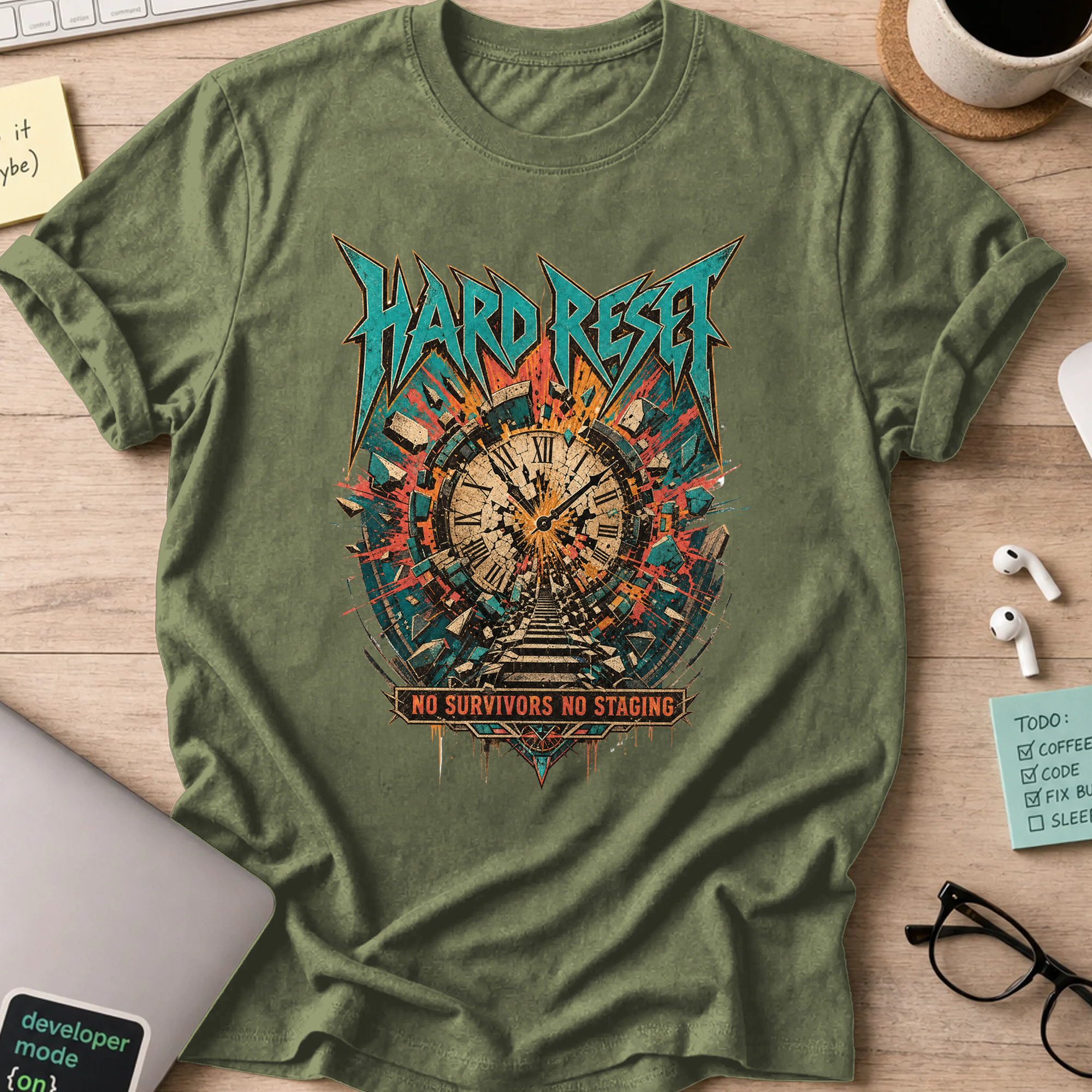 Hard Reset No Survivors Shirt — Military Green