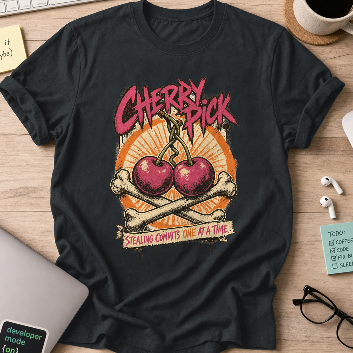 Cherry Pick Stealing Commits Shirt — Black