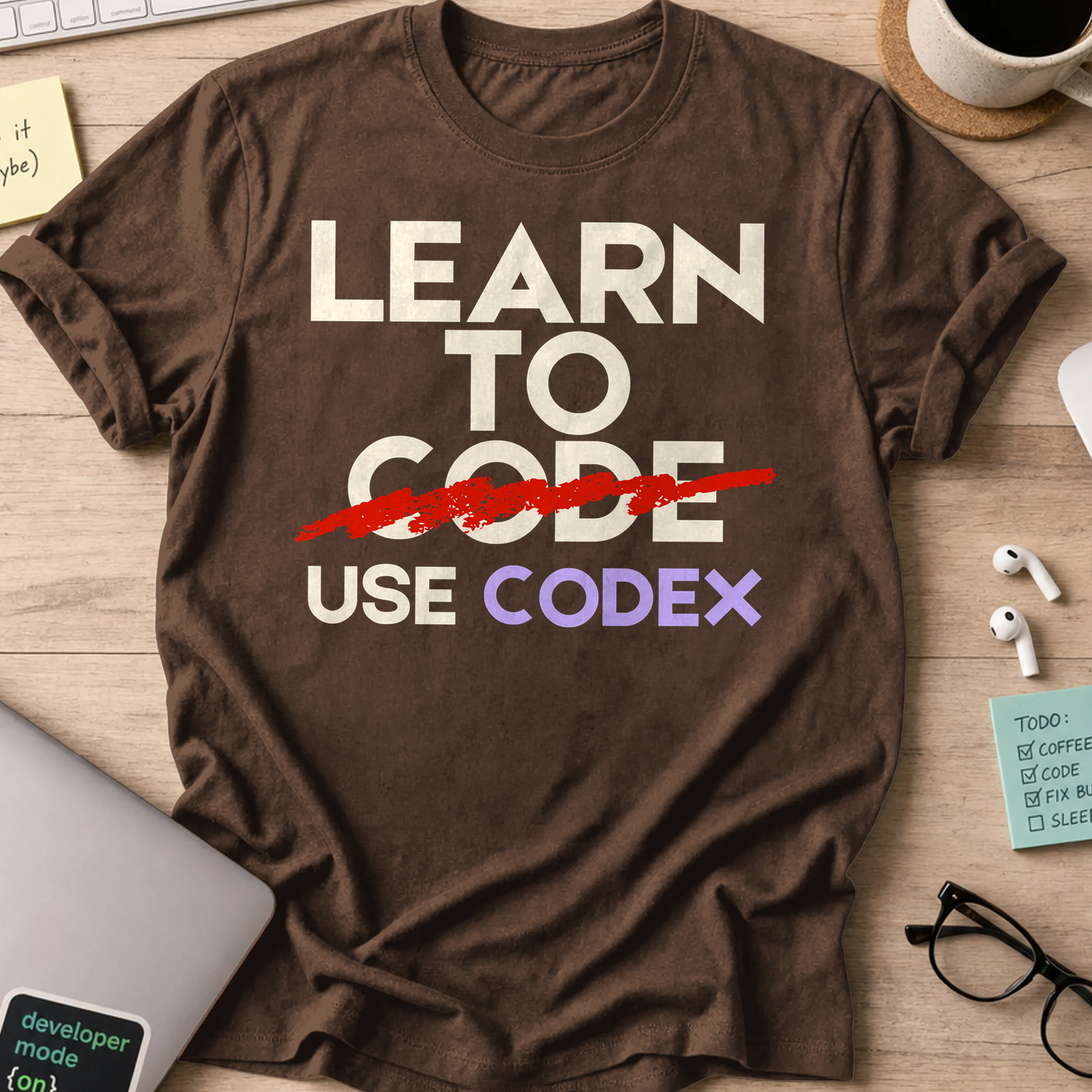 Learn To Code Use Codex Shirt — Dark Chocolate