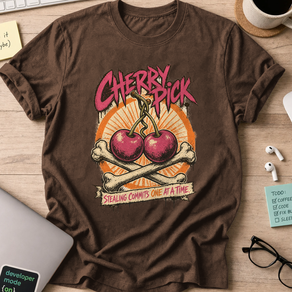 Cherry Pick Stealing Commits Shirt — Dark Chocolate