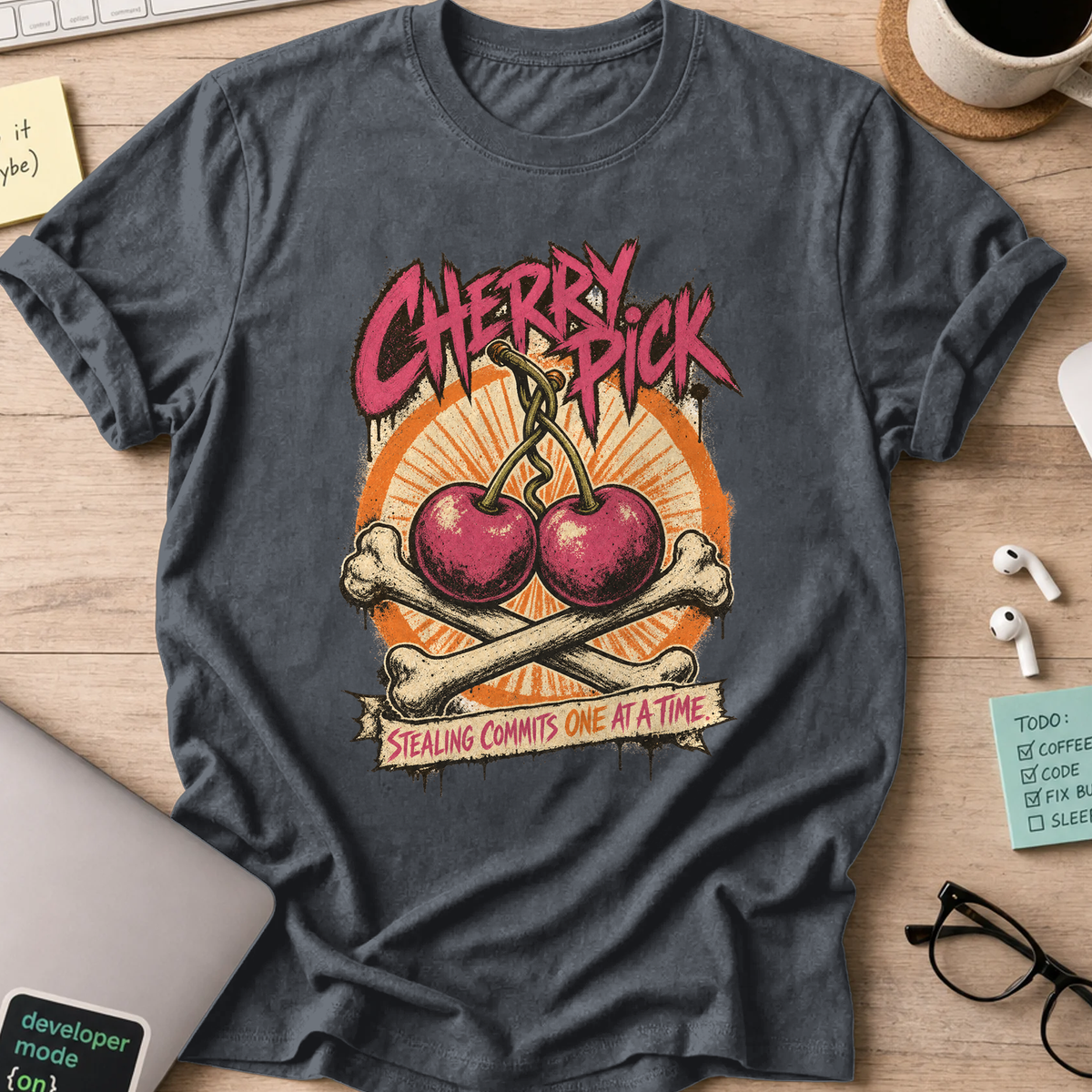 Cherry Pick Stealing Commits Shirt — Dark Heather