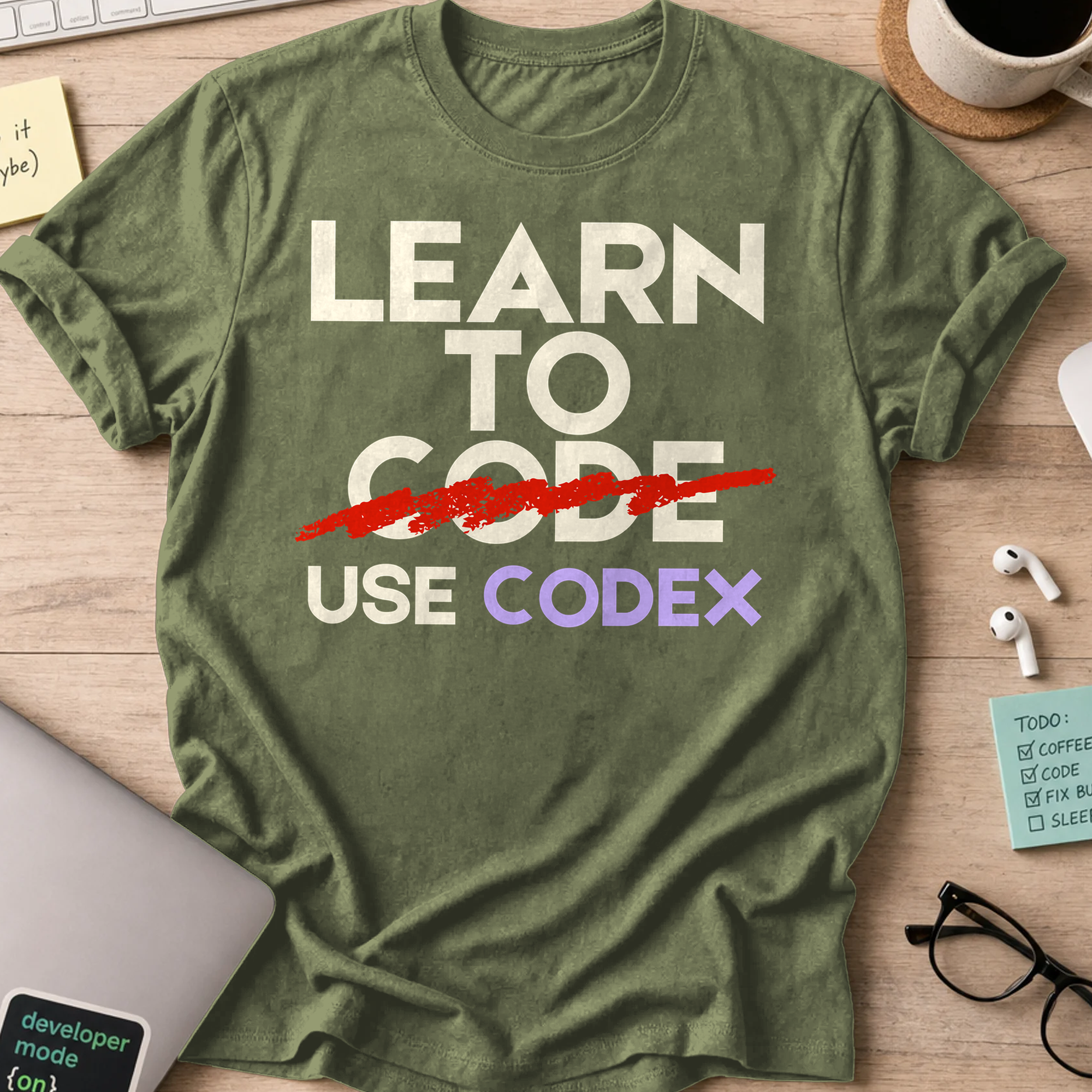 Learn To Code Use Codex Shirt — Military Green