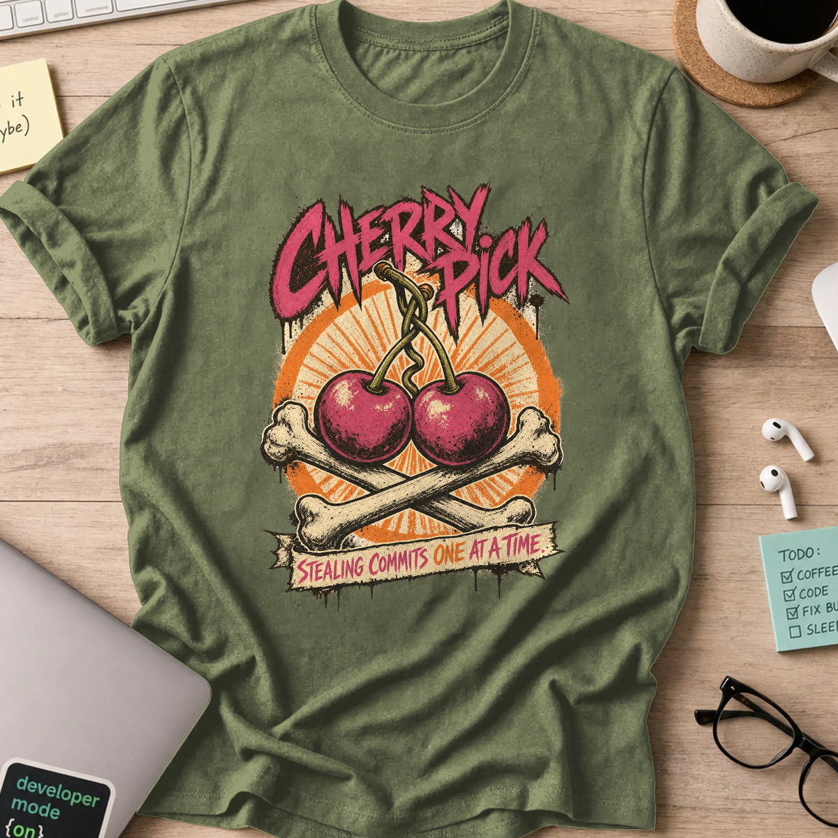 Cherry Pick Stealing Commits Shirt — Military Green