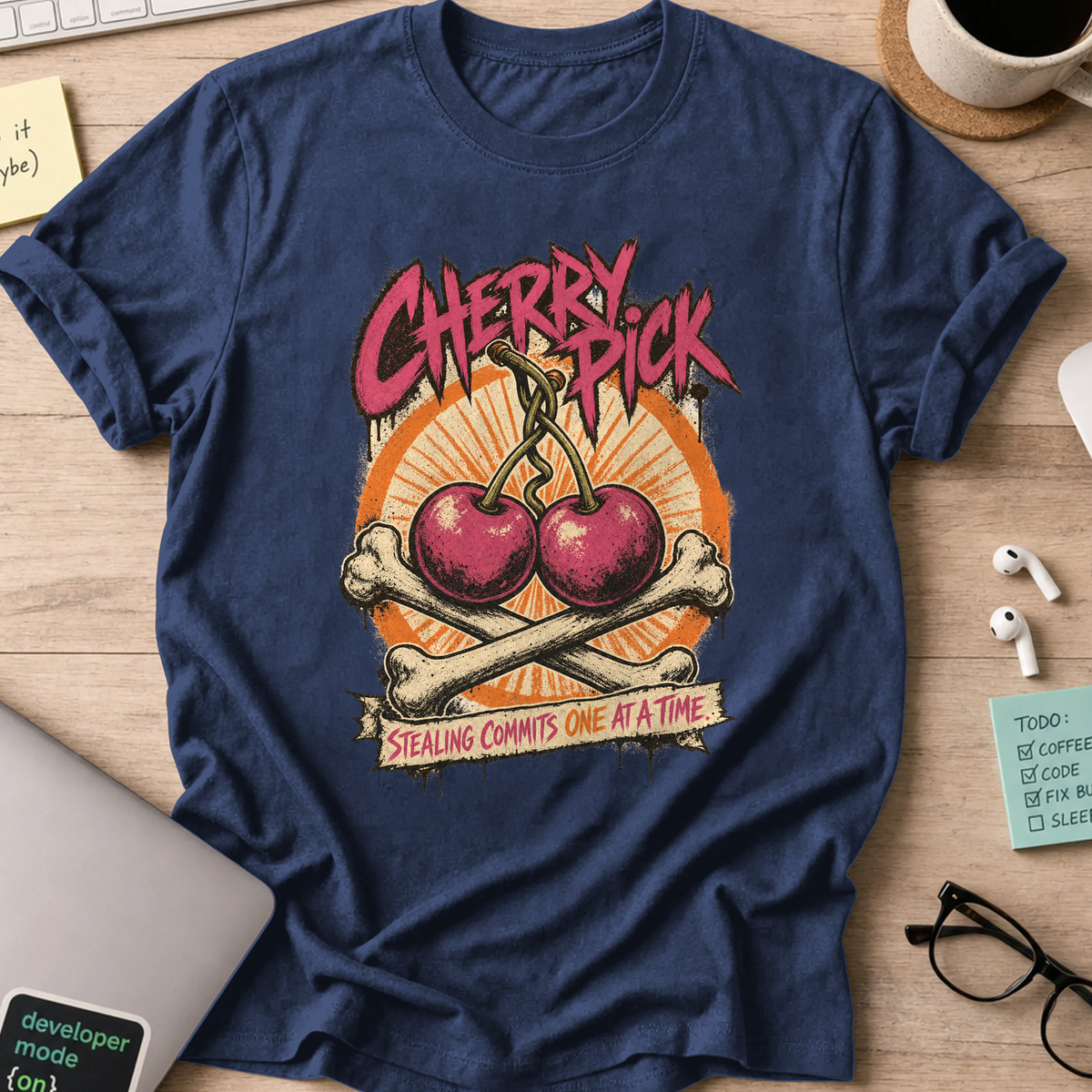 Cherry Pick Stealing Commits Shirt — Navy