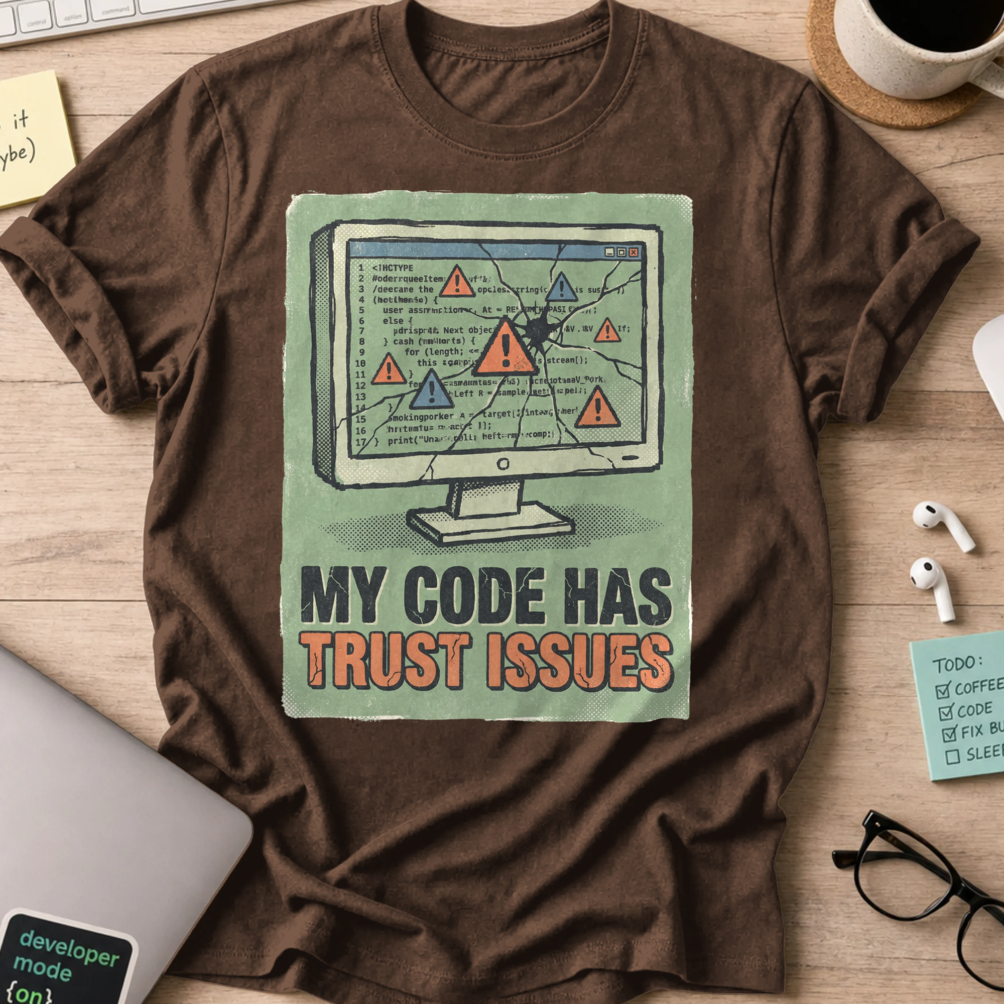 My Code Has Trust Issues Shirt — Dark Chocolate