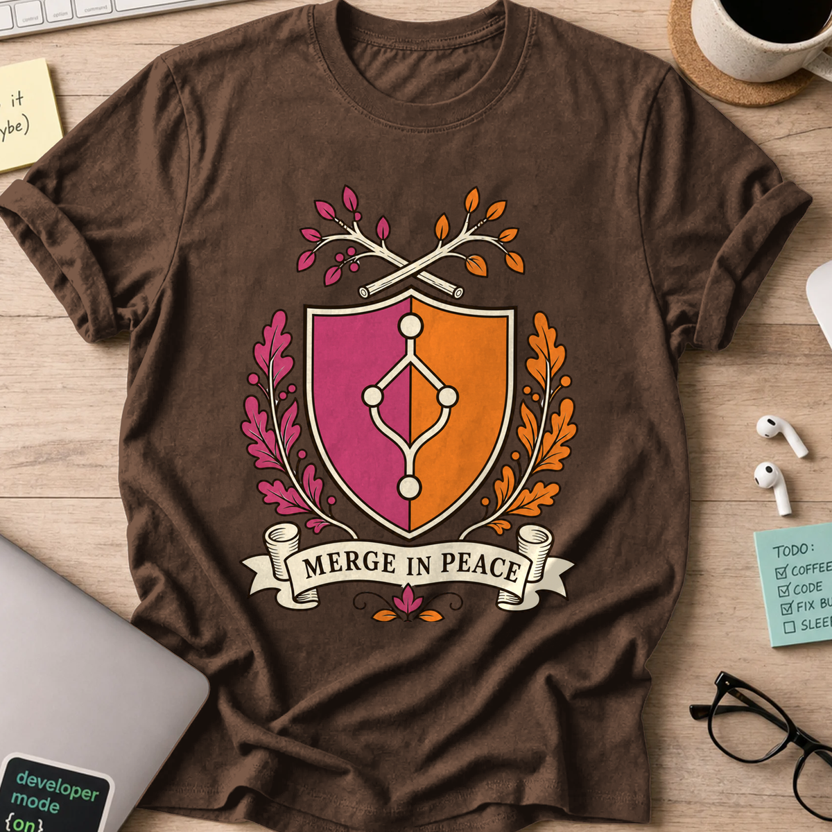 Merge in Peace Shirt — Dark Chocolate