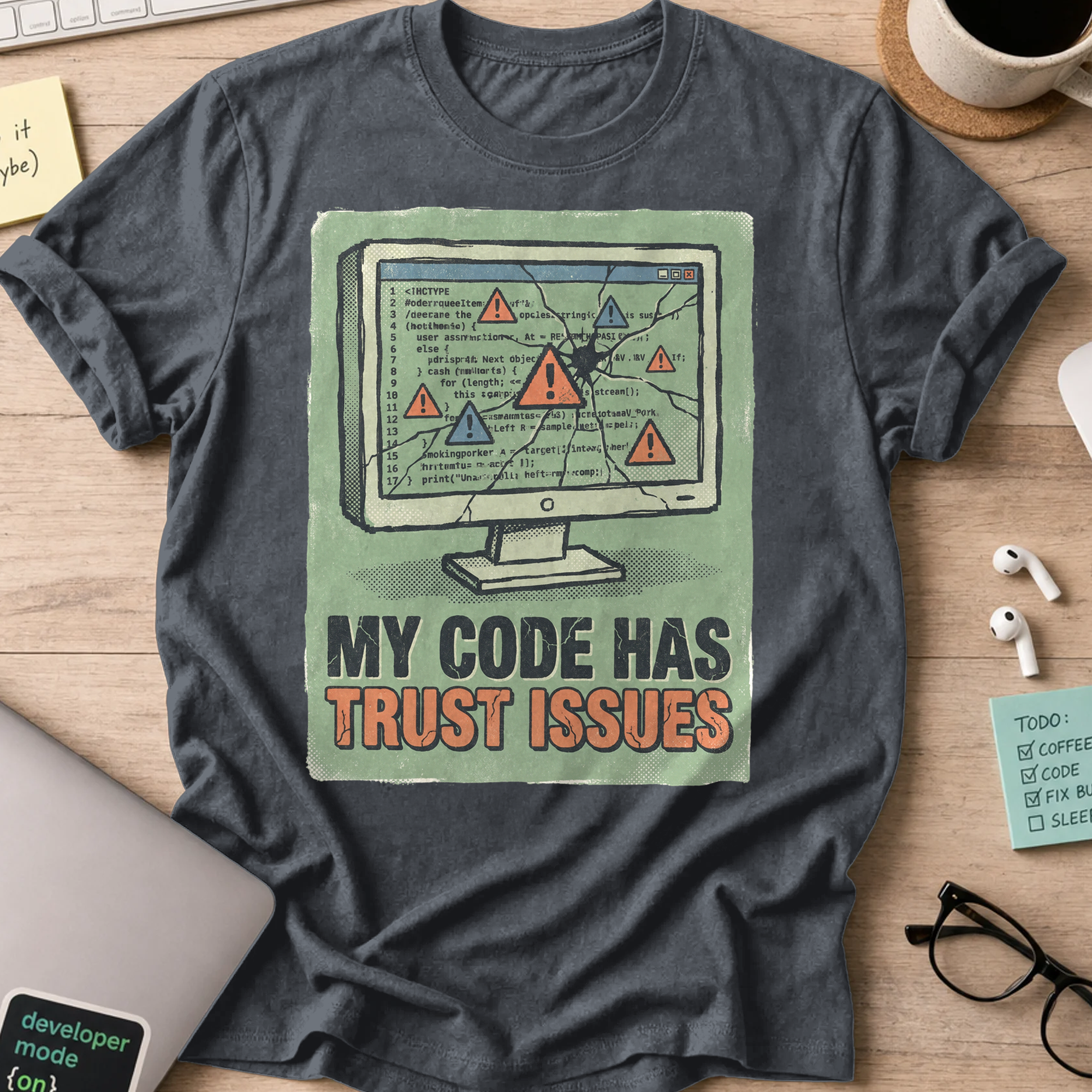 My Code Has Trust Issues Shirt — Dark Heather
