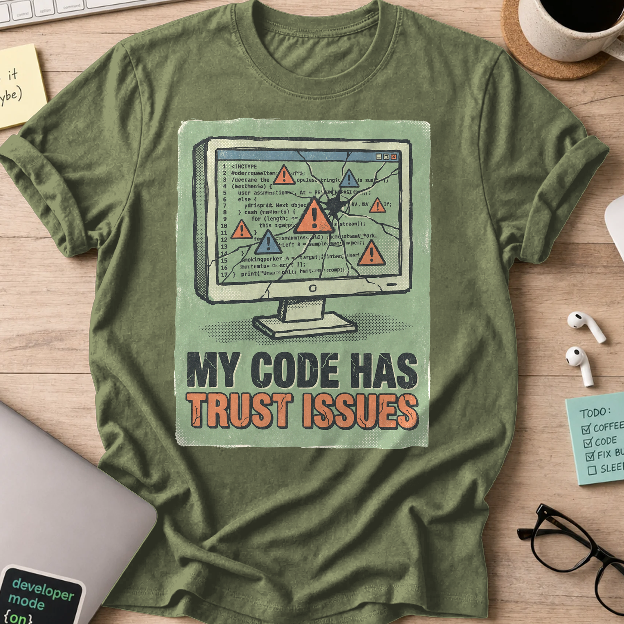 My Code Has Trust Issues Shirt — Military Green