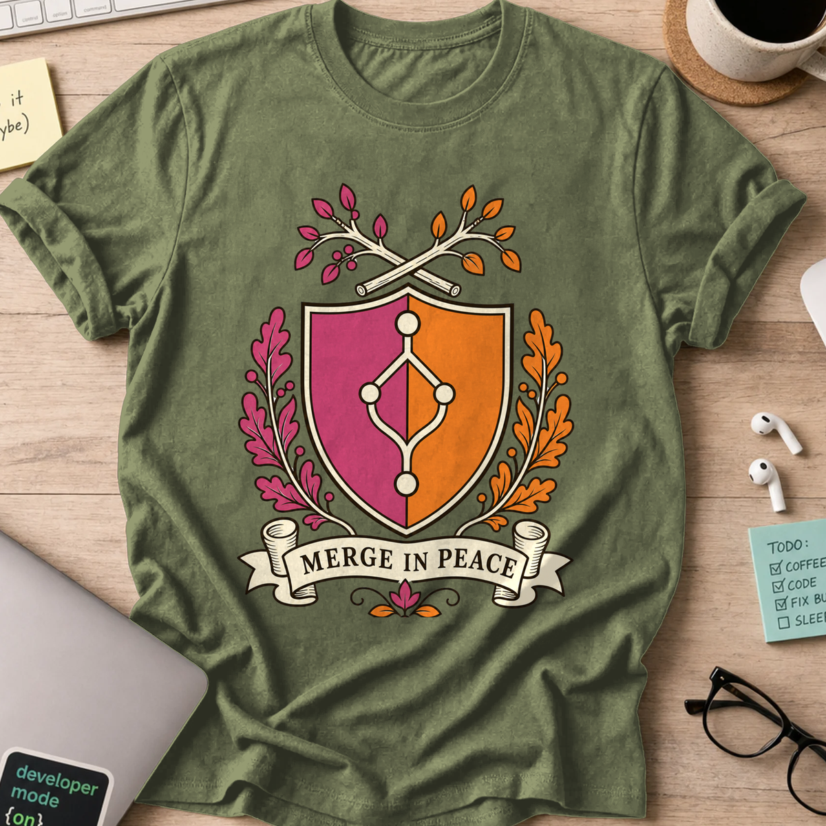 Merge in Peace Shirt — Military Green