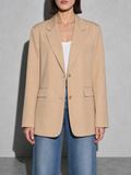 Women's Solid Color Loose Casual Single-breasted Coat in Apricot - bust to thigh view