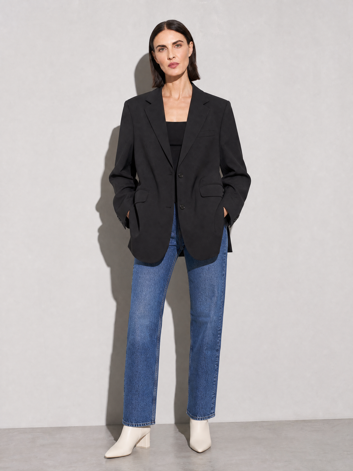 Women's Solid Color Loose Casual Single-breasted Coat in Black - main view