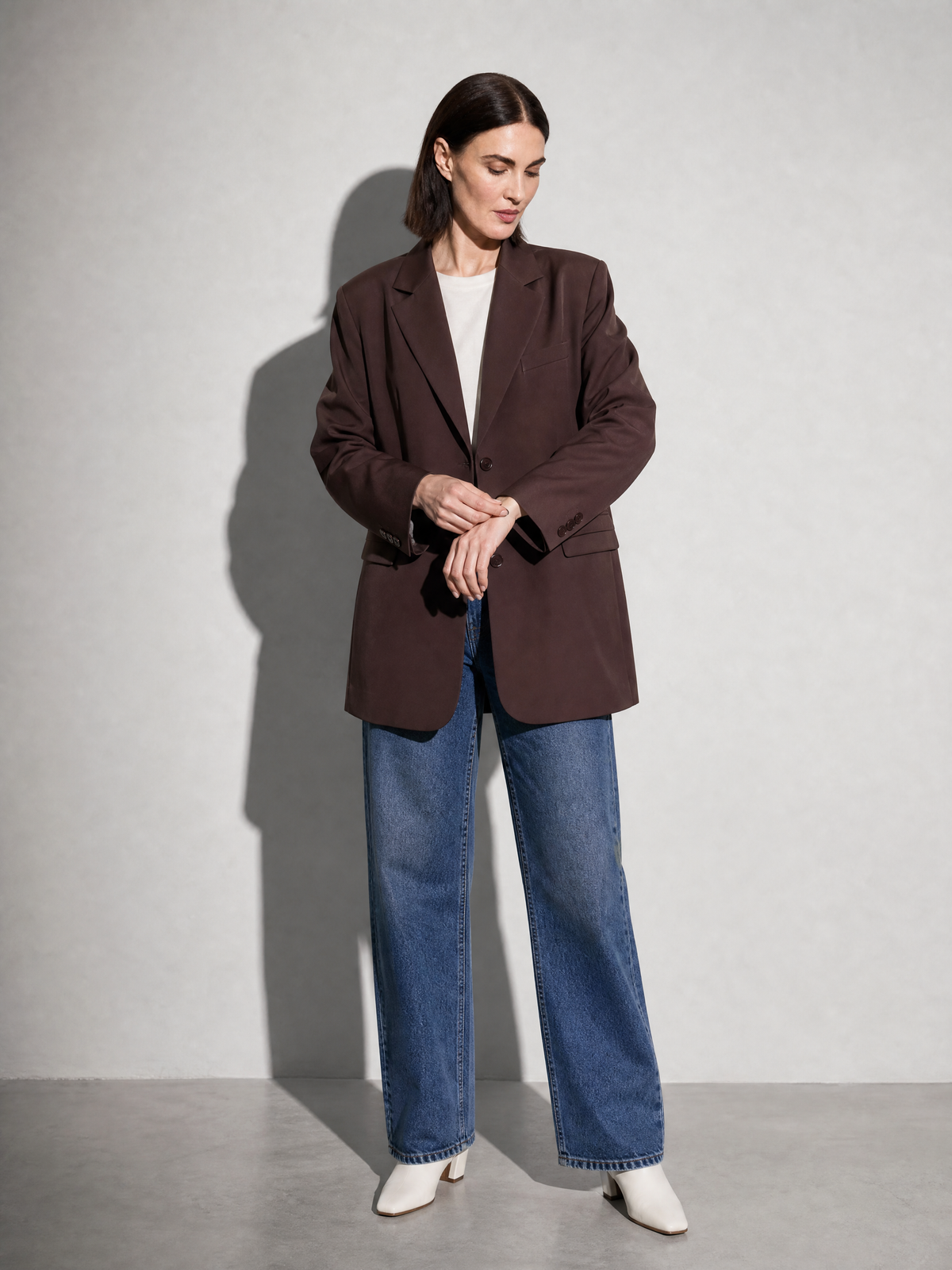 Women's Solid Color Loose Casual Single-breasted Coat in Brown - adjusting view