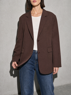 Women's Solid Color Loose Casual Single-breasted Coat in Brown - bust to thigh view