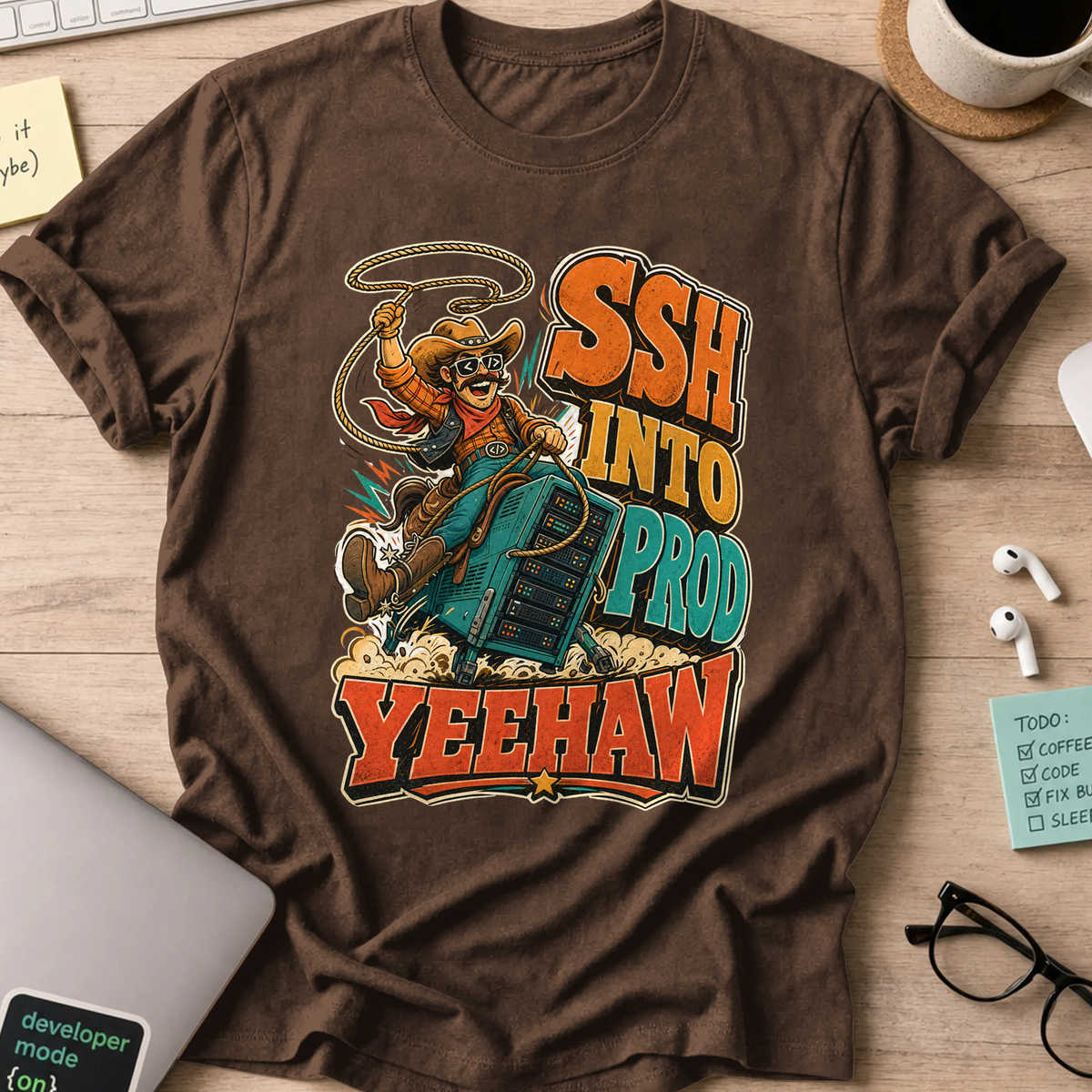 SSH Into Prod Yeehaw Shirt — Dark Chocolate