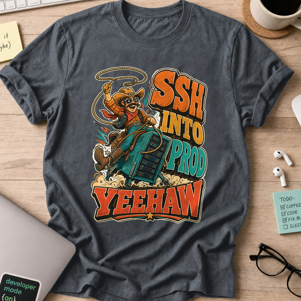 SSH Into Prod Yeehaw Shirt — Dark Heather