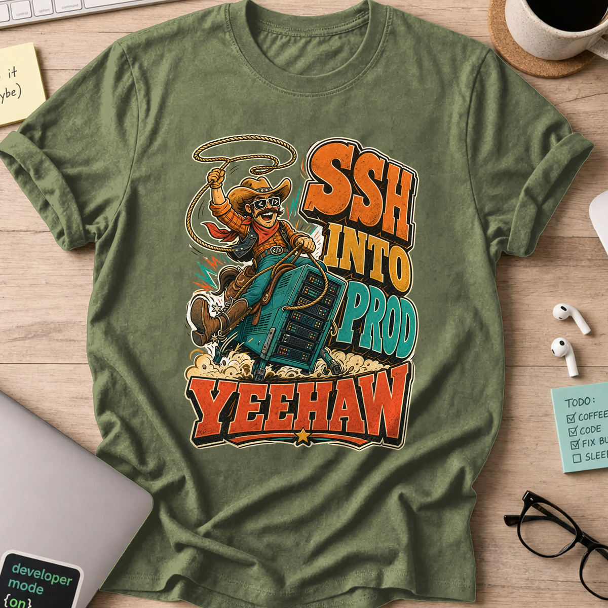 SSH Into Prod Yeehaw Shirt — Military Green