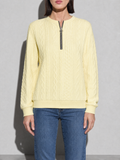 European And American Zipper Sweater Women's Coat Cardigan in Apricot - bust to thigh view