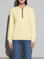 European And American Zipper Sweater Women's Coat Cardigan in Apricot - bust to thigh view