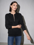 European And American Zipper Sweater Women's Coat Cardigan in Black - adjusting view