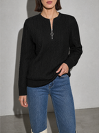 European And American Zipper Sweater Women's Coat Cardigan in Black - bust to thigh view
