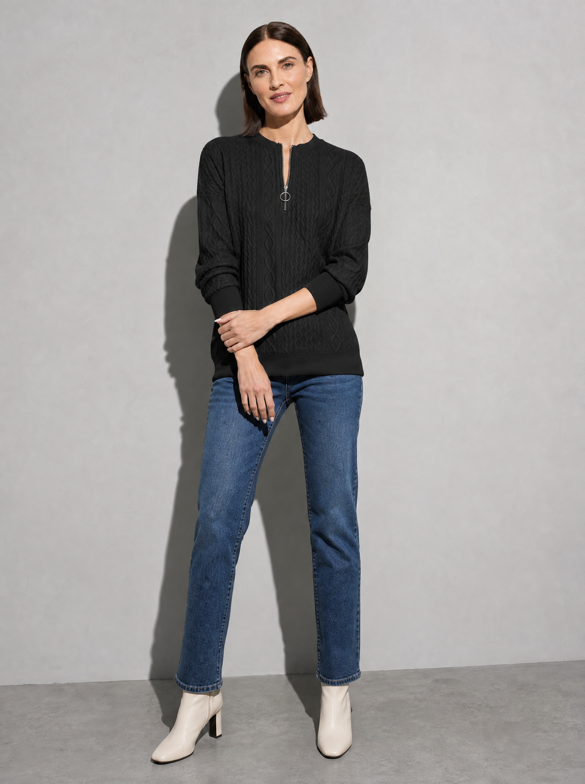 European And American Zipper Sweater Women's Coat Cardigan in Black - main view
