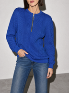 European And American Zipper Sweater Women's Coat Cardigan in Blue - bust to thigh view