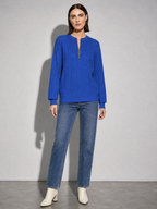 European And American Zipper Sweater Women's Coat Cardigan in Blue - main view