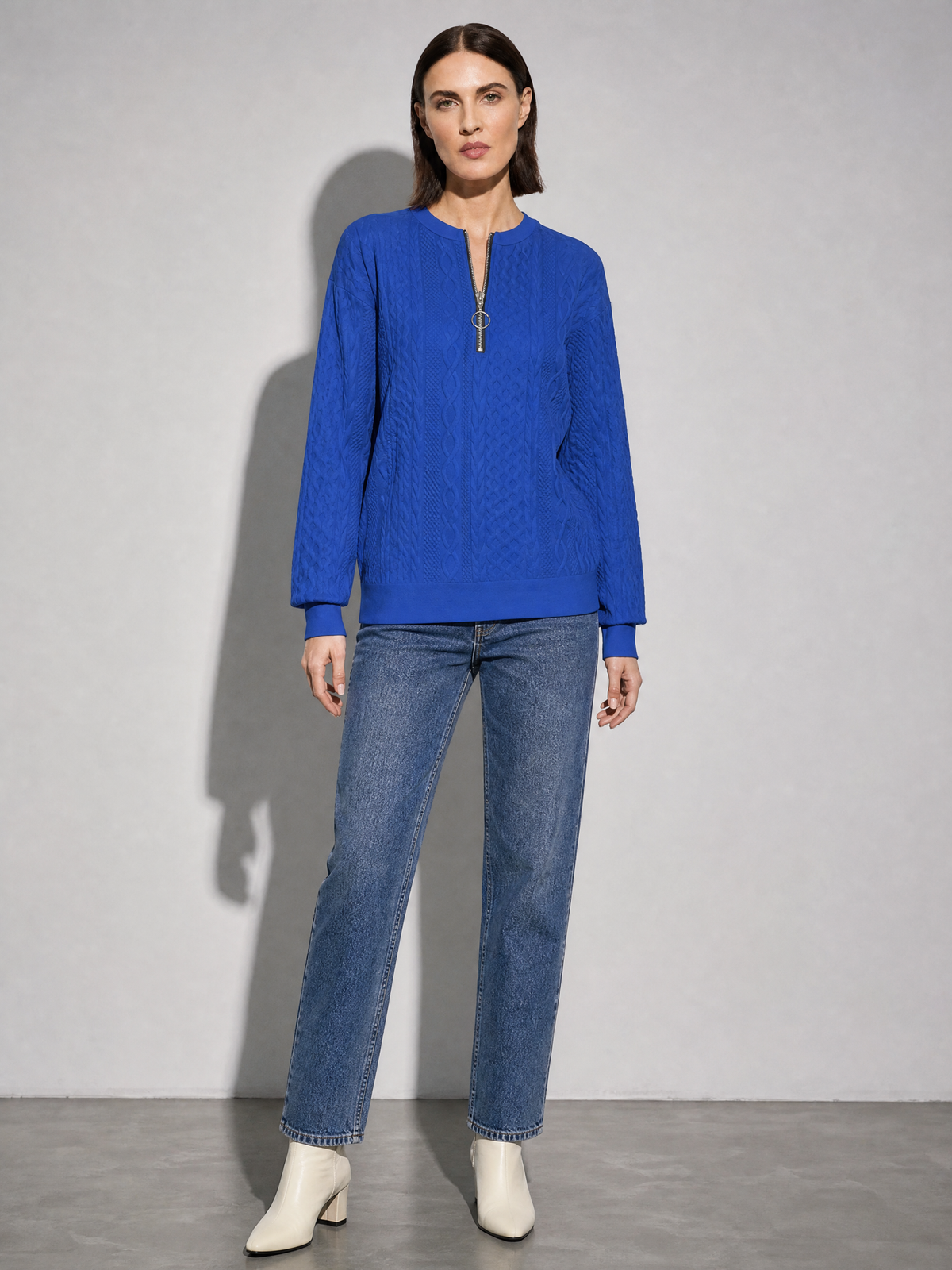 European And American Zipper Sweater Women's Coat Cardigan in Blue - main view