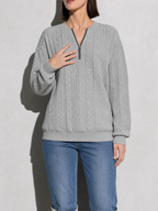 European And American Zipper Sweater Women's Coat Cardigan in Gray - bust to thigh view