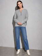 European And American Zipper Sweater Women's Coat Cardigan in Gray - main view