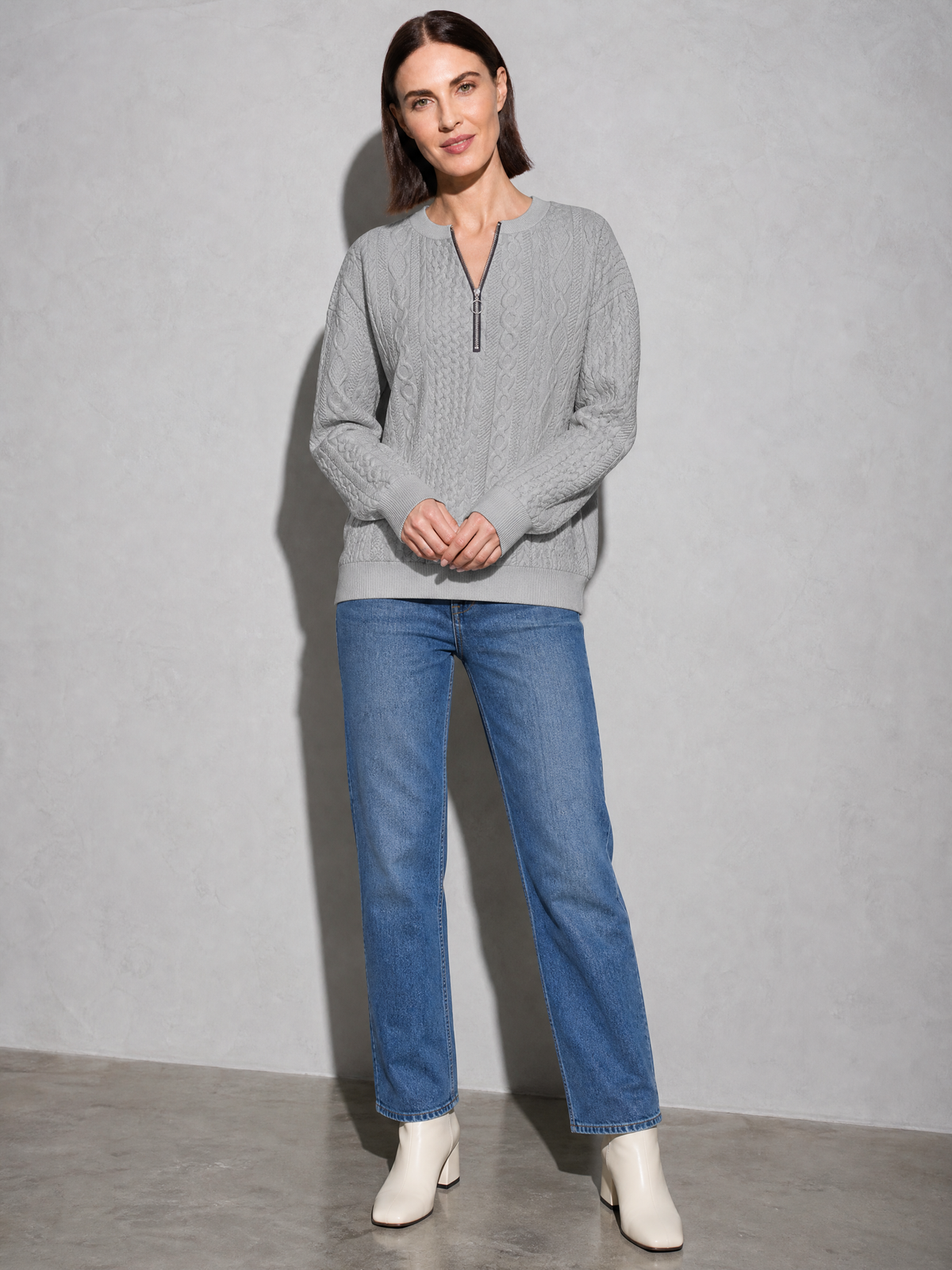 European And American Zipper Sweater Women's Coat Cardigan in Gray - main view