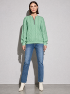 European And American Zipper Sweater Women's Coat Cardigan in Green - main view