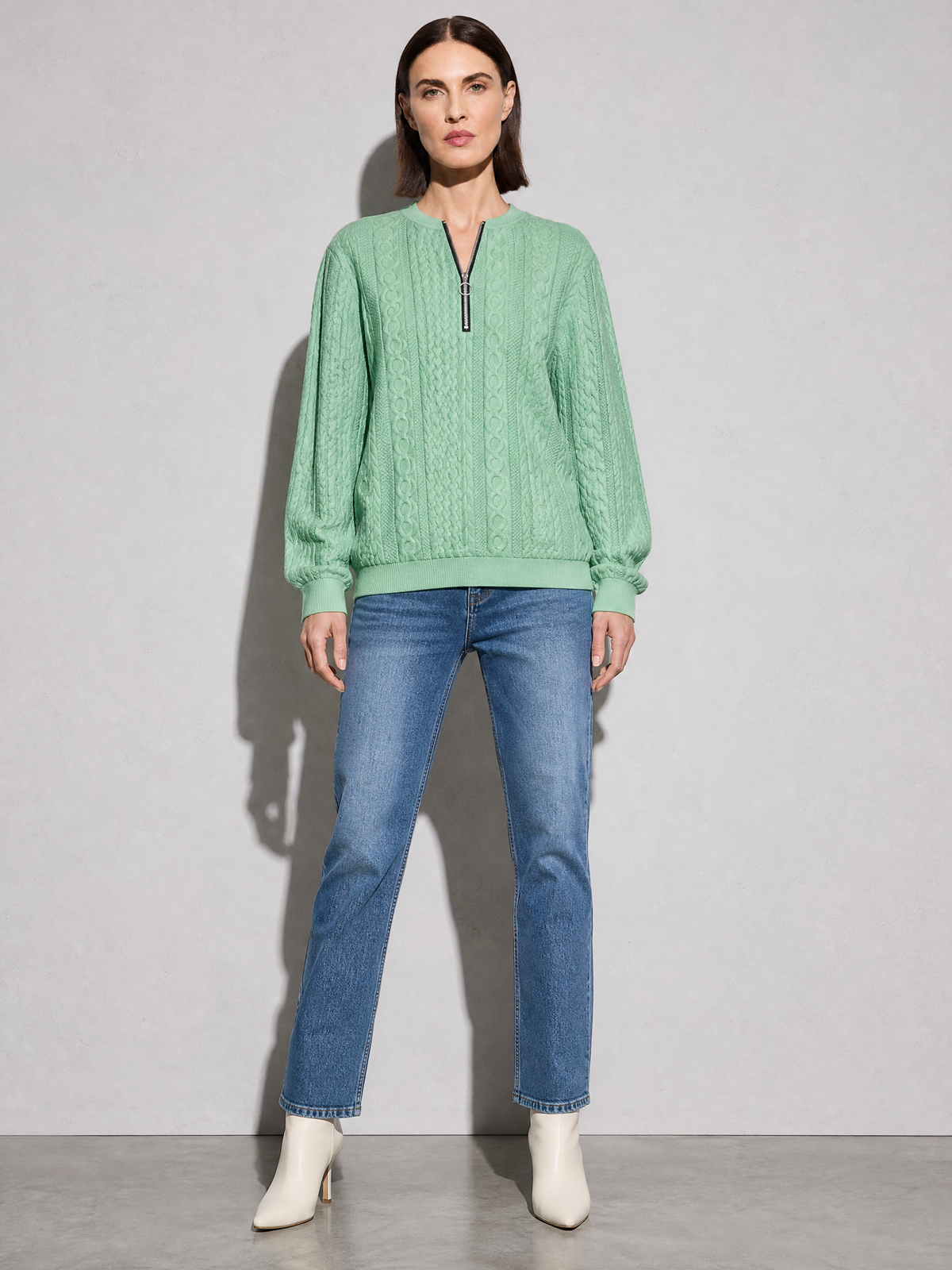 European And American Zipper Sweater Women's Coat Cardigan in Green - main view