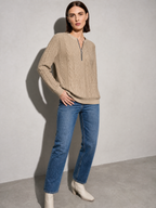 European And American Zipper Sweater Women's Coat Cardigan in Khaki - adjusting view