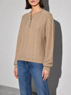 European And American Zipper Sweater Women's Coat Cardigan in Khaki - bust to thigh view