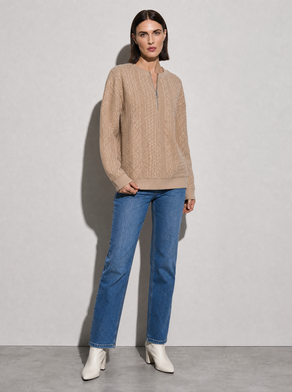 European And American Zipper Sweater Women's Coat Cardigan in Khaki - main view